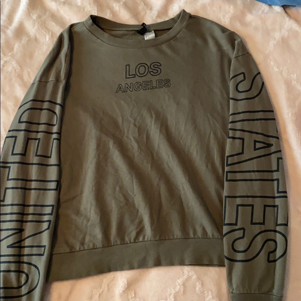 h&m divided long sleeve olive top